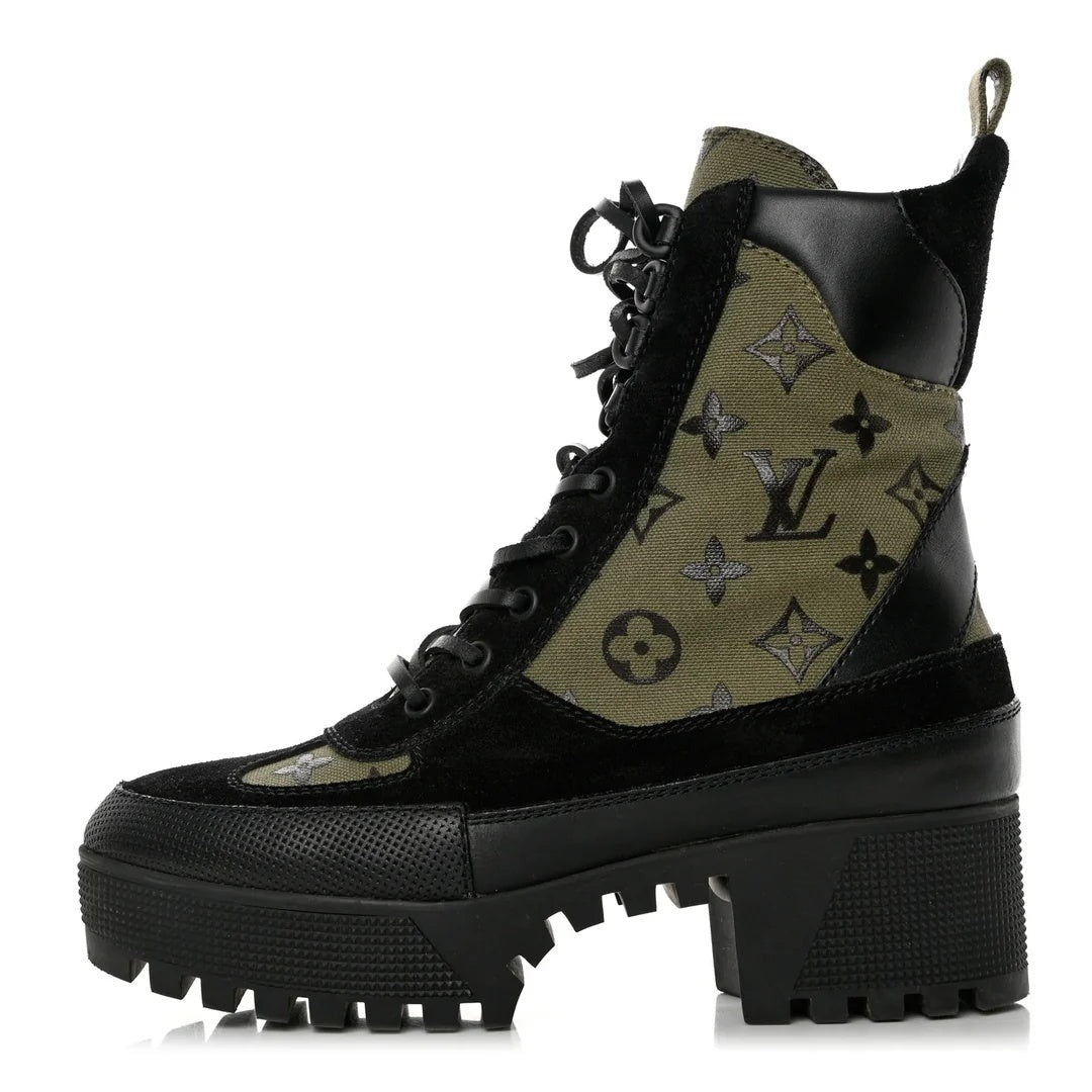 LOUIS VUITTON SUEDE LAUREATE PLATFORM CHELSEA BOOT KHAKI & GREEN MONOGRAM