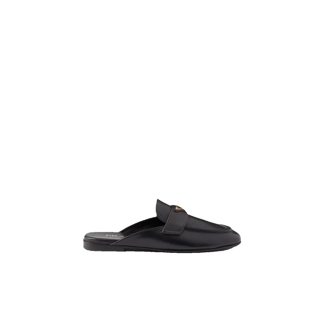 PRADA NUBUCK FLATFORM MULES BLACK
