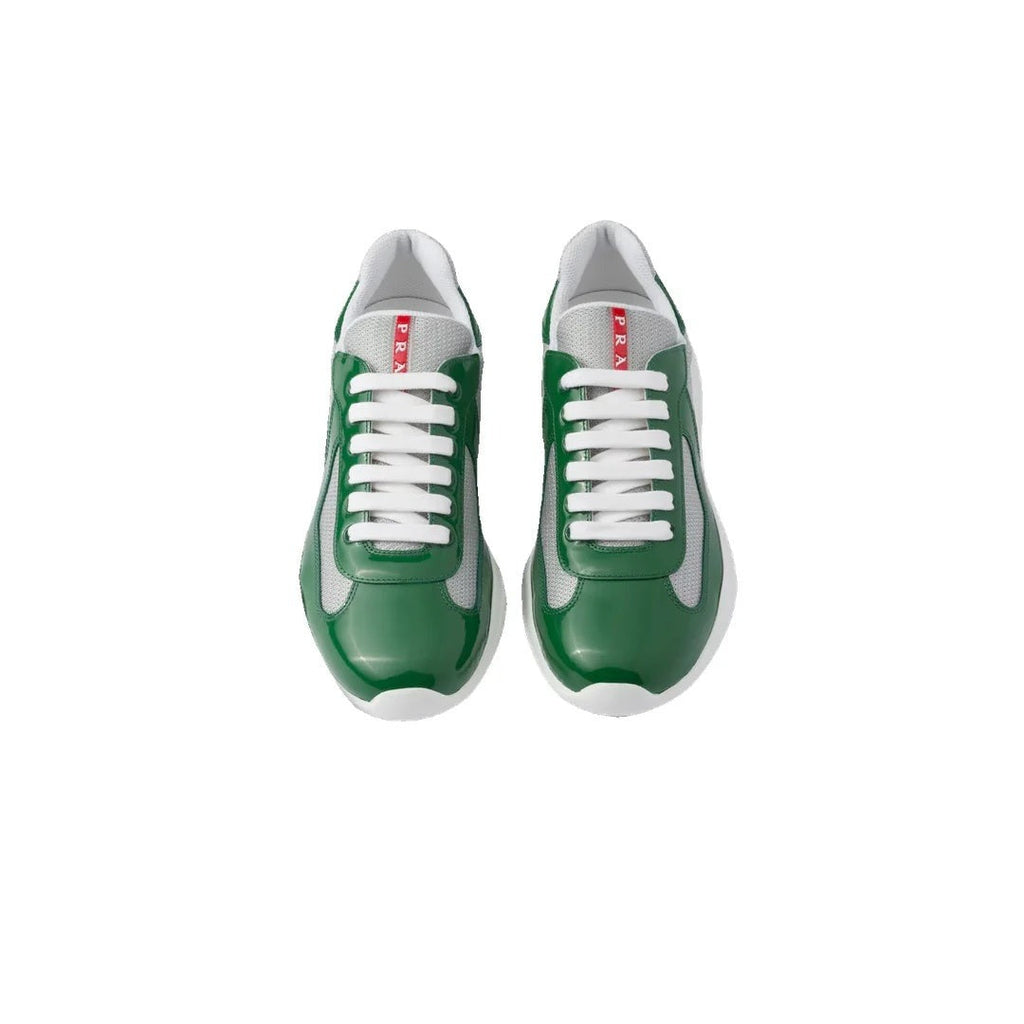 PRADA PATENT-LEATHER AND TECHNICAL-FABRIC AMERICA'S CUP SNEAKERS GREEN