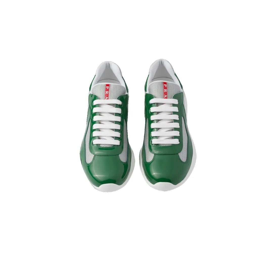 PRADA PATENT-LEATHER AND TECHNICAL-FABRIC AMERICA'S CUP SNEAKERS GREEN