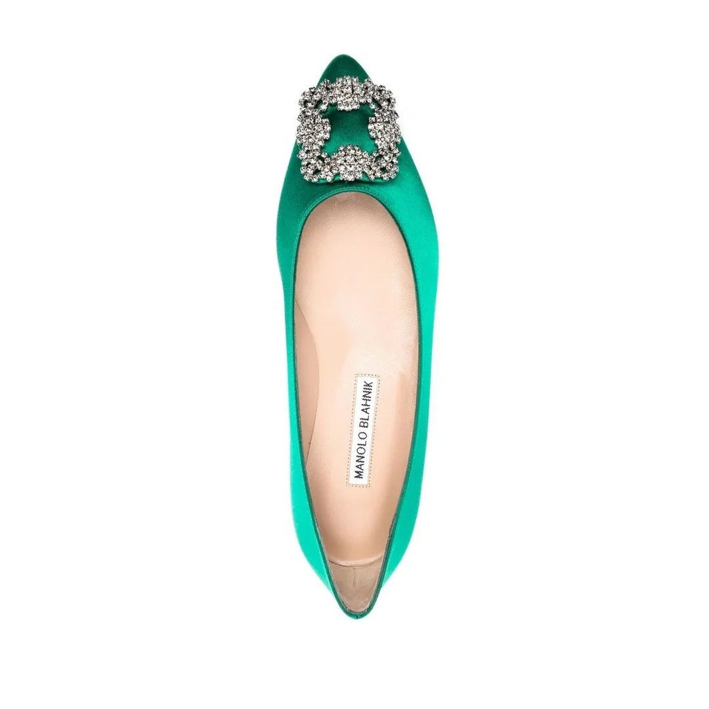 MANOLO BLAHNIK RONCONAFLAT BALLERINAS GREEN
