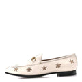 GUCCI GOATSKIN BEE STAR EMBROIDERED JORDAAN LOAFERS WHITE & IVORY