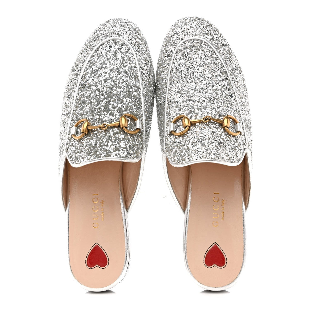 GUCCI GLITTER PRINCETOWN SLIPPERS SILVER