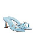 MANOLO BLAHNIK CRYSTAL-EMBELLISHED SATIN MULES LIGHT BLUE