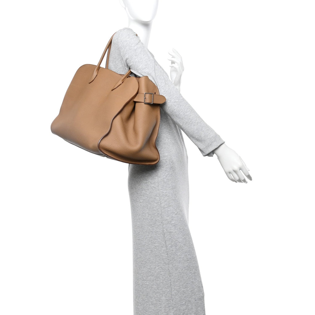 THE ROW MATTE GRAINED CALFSKIN SOFT MARGAUX 17 DARK TAUPE