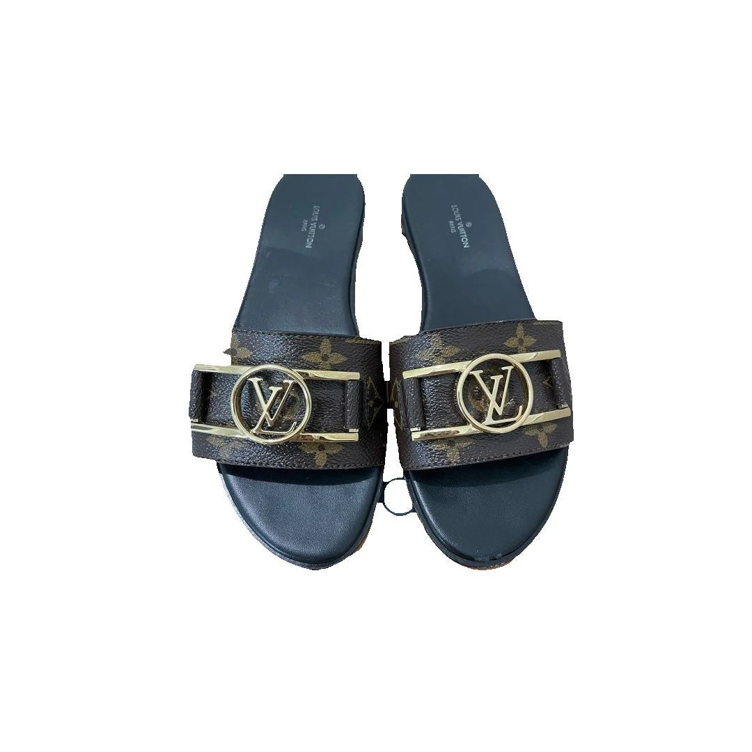 LOUIS VUITTON MONOGLAM LOCK IT FLAT MULE BROWN & MONOGRAM