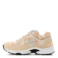 CHANEL TWEED SUEDE CALFSKIN CC SNEAKERS ECRU PINK RED BEIGE & ORANGE