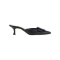 MANOLO BLAHNIK MAYSALE BUCKLED LEATHER-TRIMMED WOOL POINT-TOE FLATS BLACK