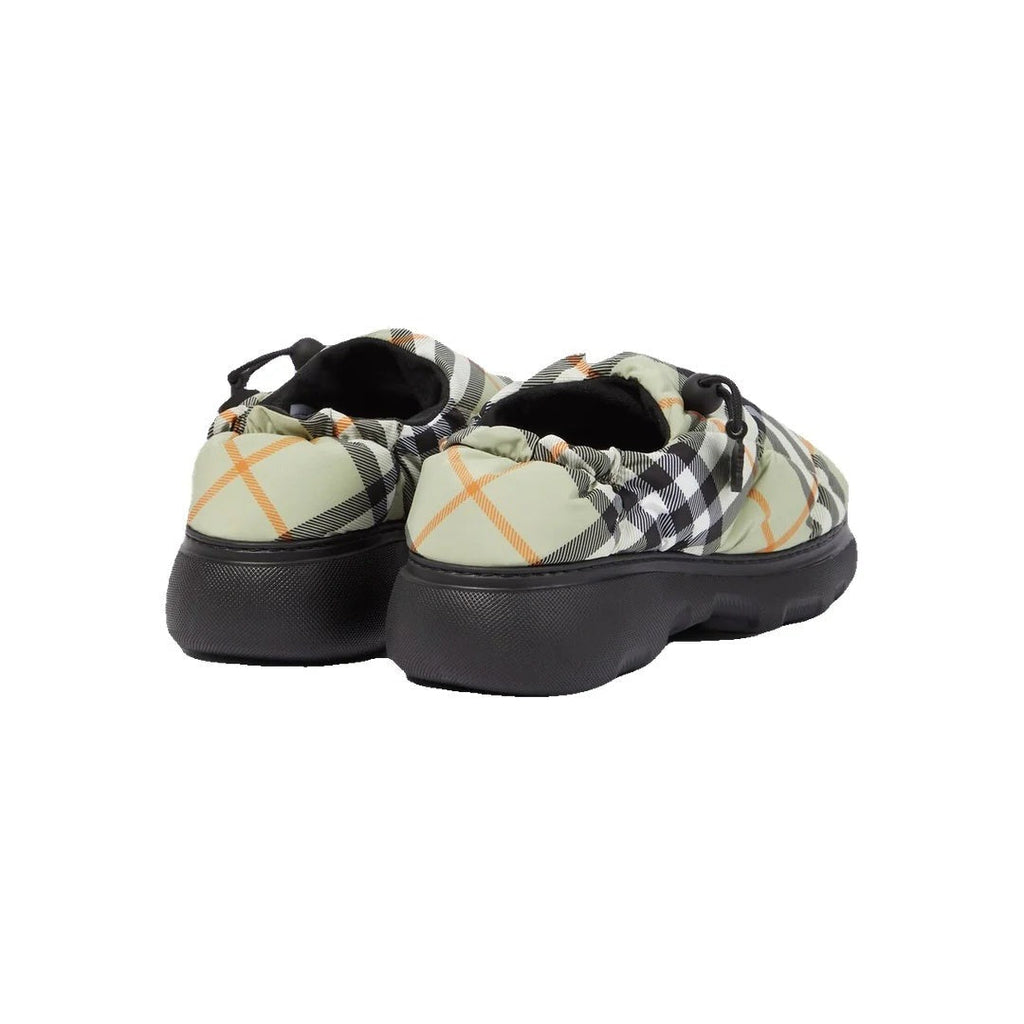 BURBERRY SQUARE-TOE HIGHLAND MULES CHECK (GREEN & BLACK & ORANGE)