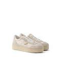 PRADA NYLON AND SUEDE LOW-TOP SNEAKERS CREAM & BEIGE