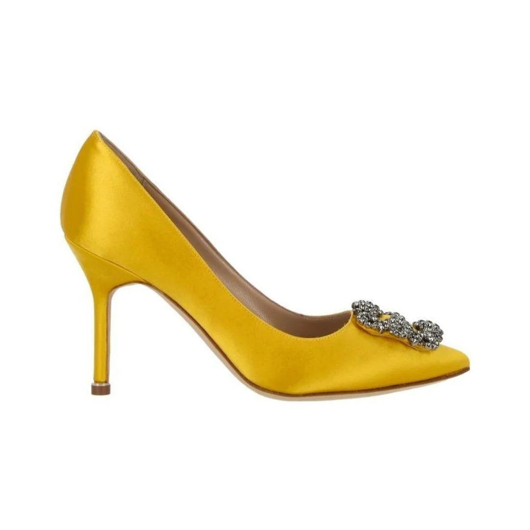 MANOLO BLAHNIK HANGISI CRYSTAL-BUCKLE PUMPS YELLOW