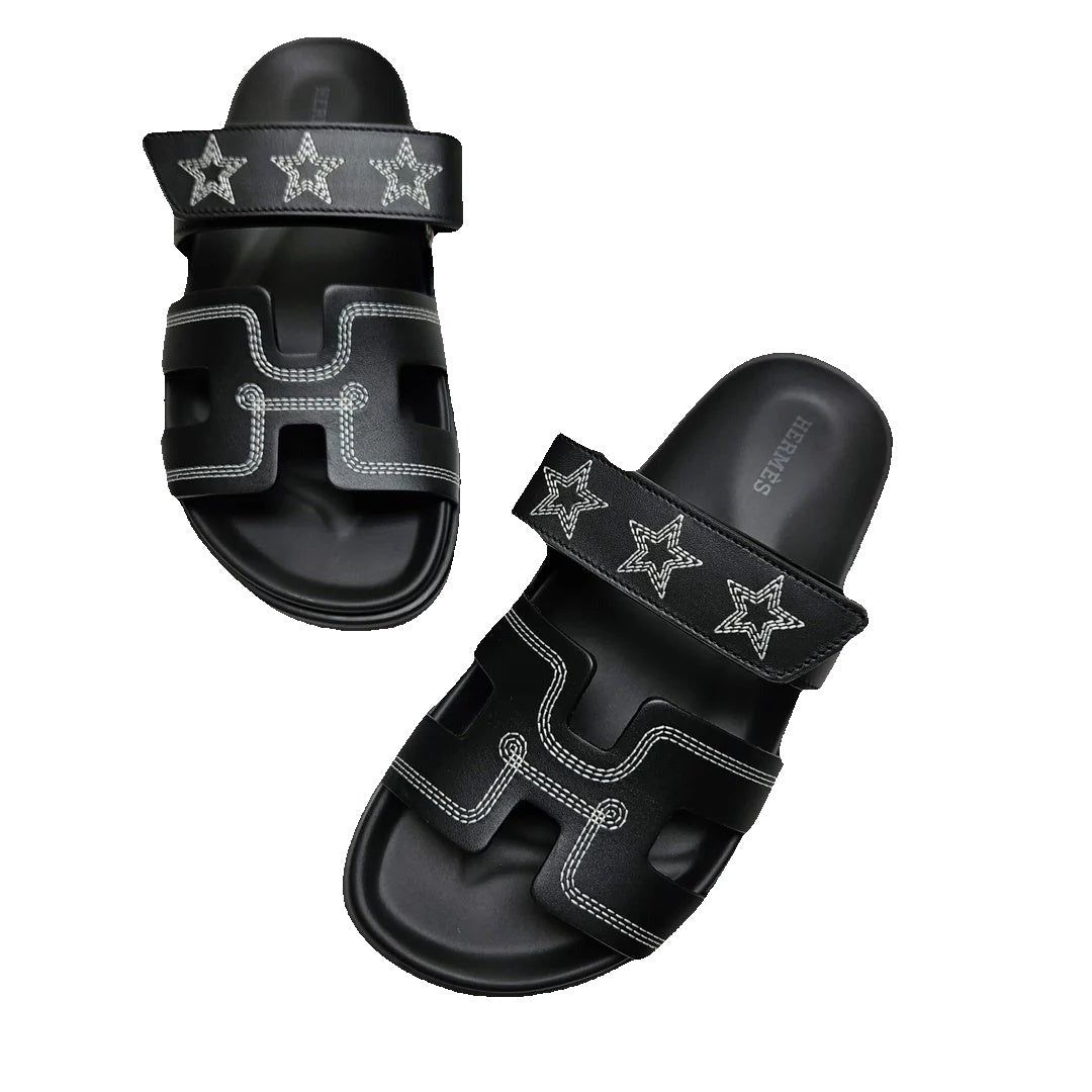 HERMÈS HERMES CALFSKIN CHYPRE SANDAL BLACK WITH STARS