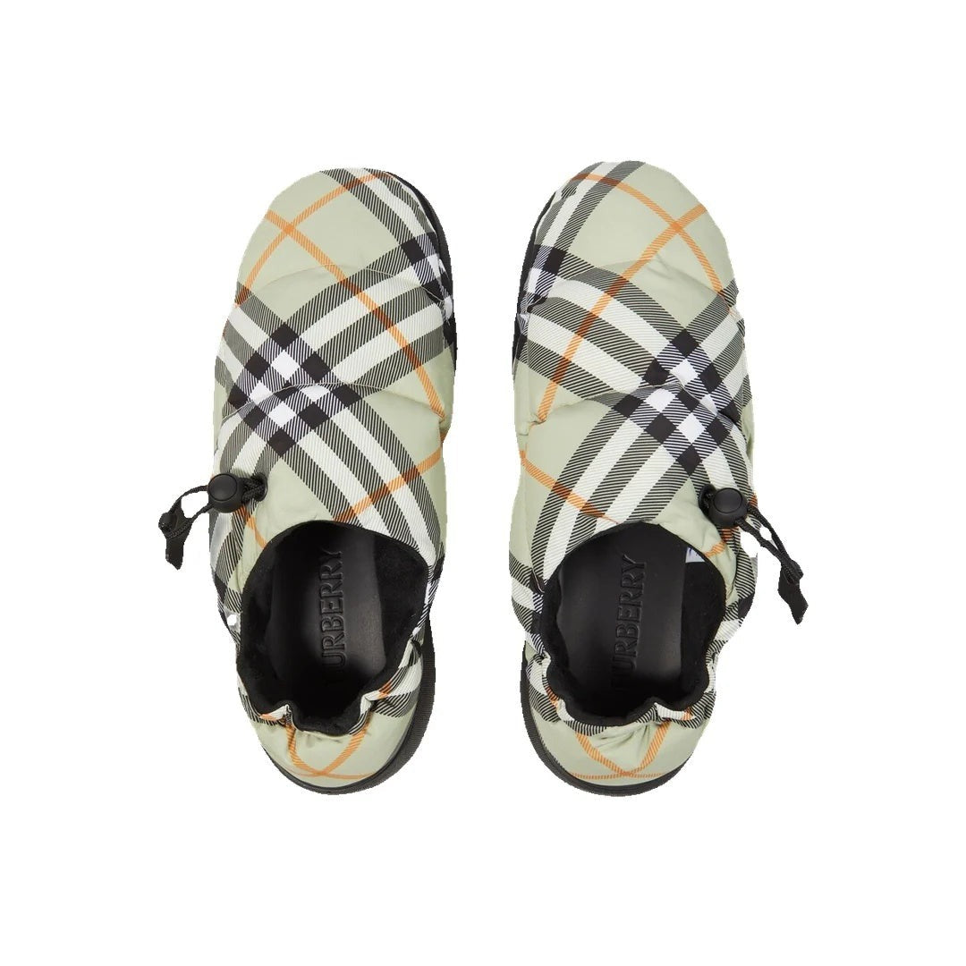 BURBERRY SQUARE-TOE HIGHLAND MULES CHECK (GREEN & BLACK & ORANGE)