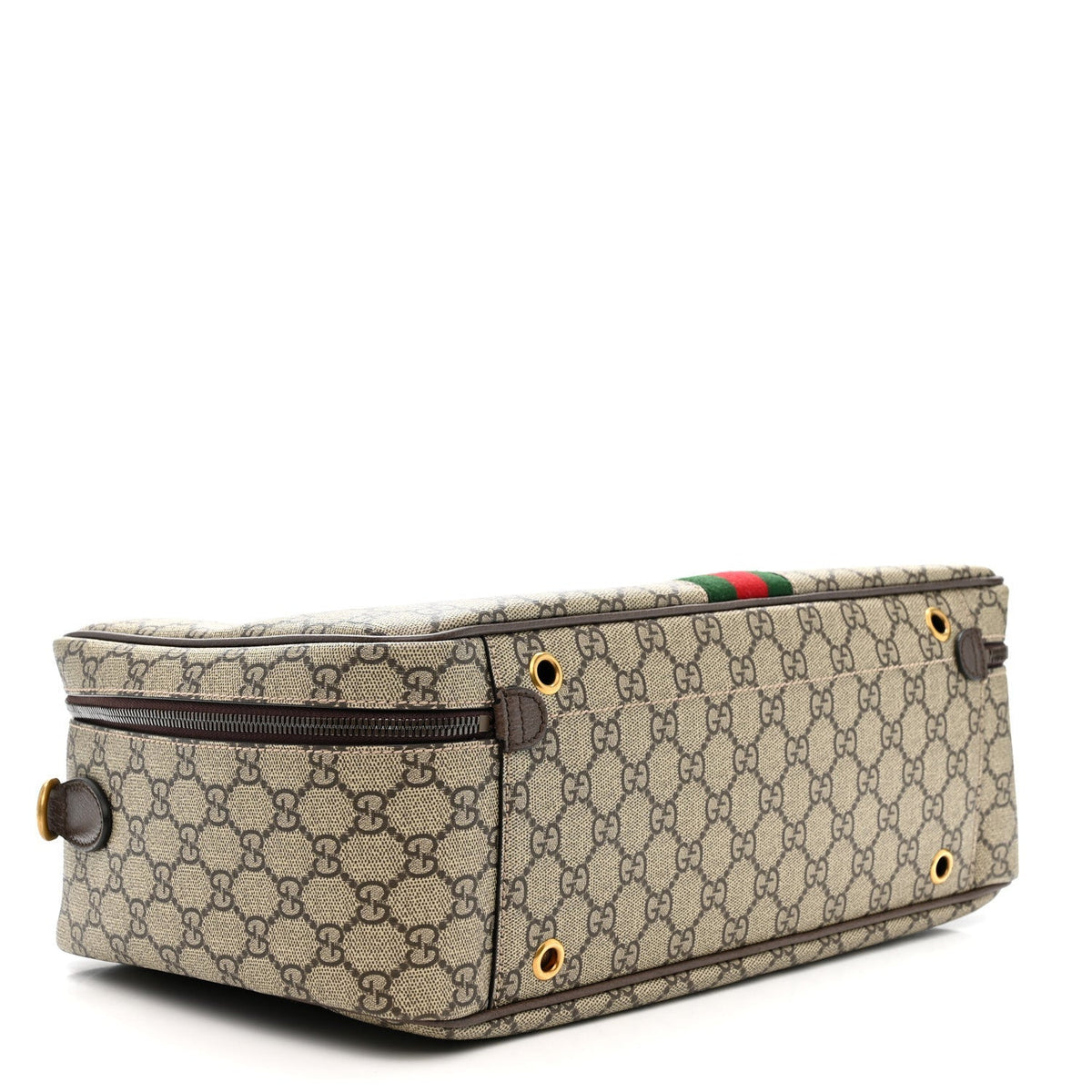 GG SUPREME MONOGRAM TEXTURED DOLLAR CALFSKIN WEB SAVOY SHOE CASE BAG BEIGE EBONY NEW ACERO