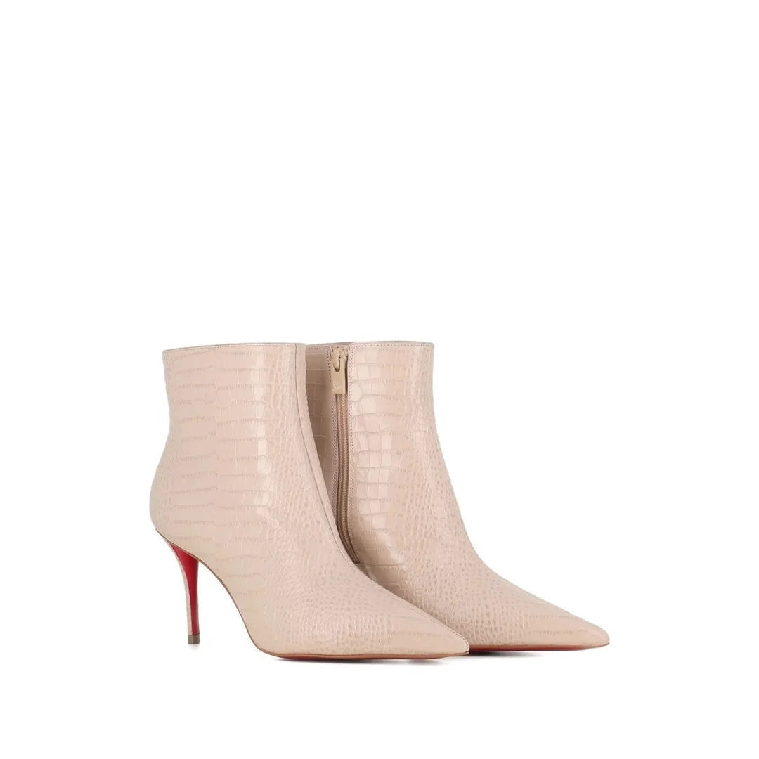 CHRISTIAN LOUBOUTIN MISS Z LEATHER ANKLE BOOTS BEIGE & NUDE