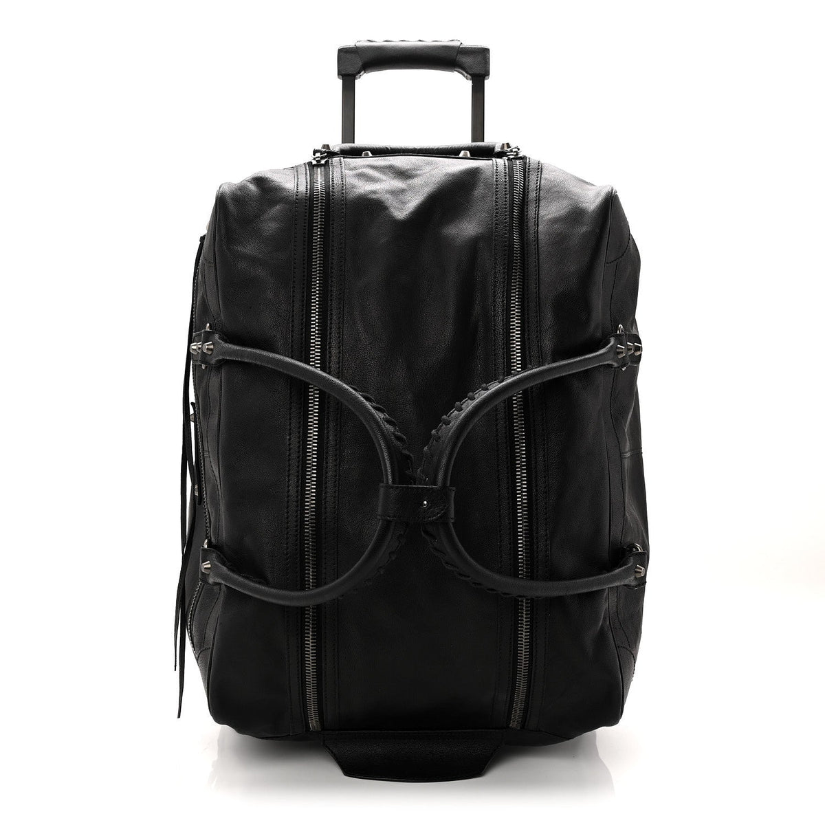 AGNEAU SILVER HARDWARE DUFFLE CARRY ON TRAVEL BAG BLACK