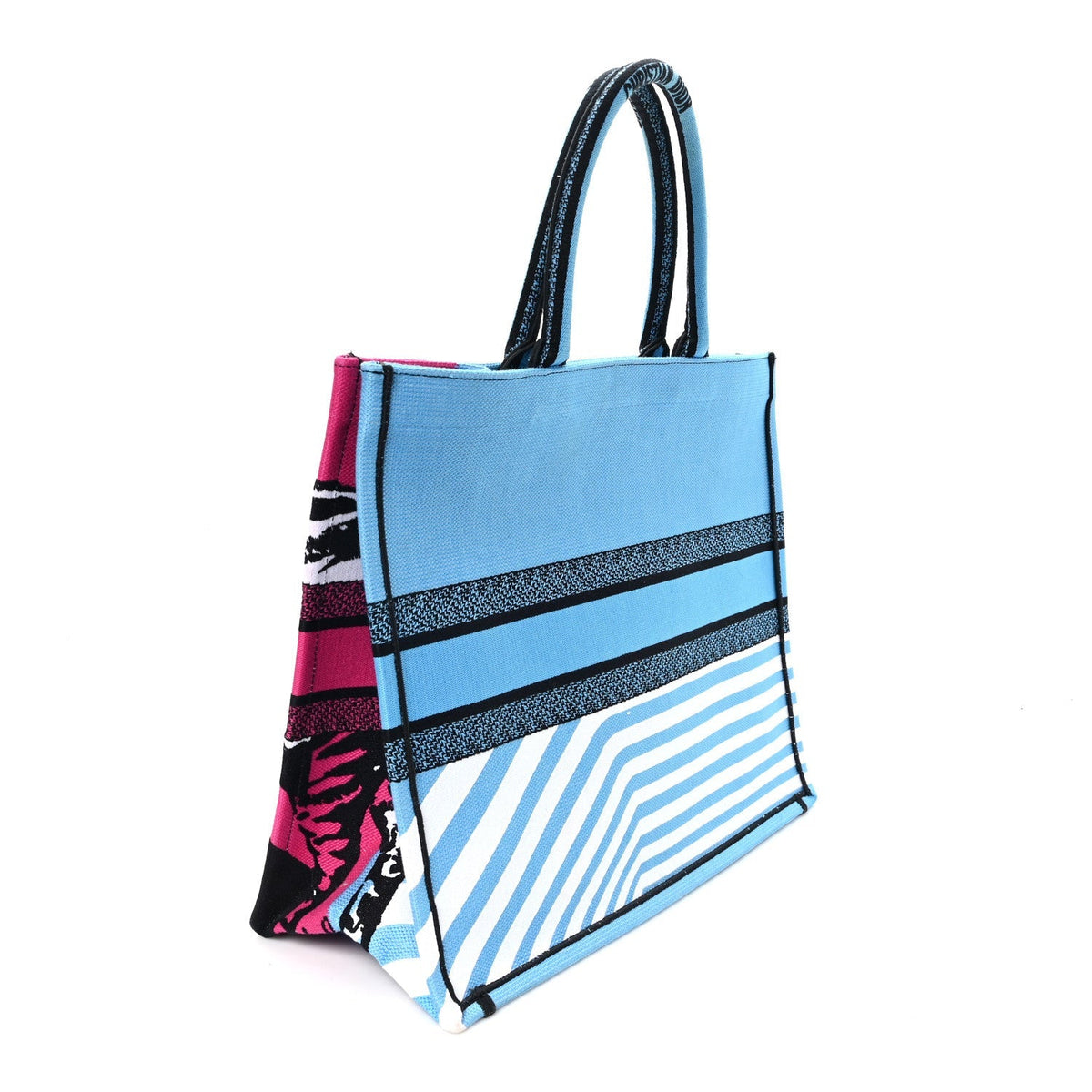 CANVAS EMBROIDERED LARGE JUNGLE POP BOOK TOTE BLUE MULTICOLOR
