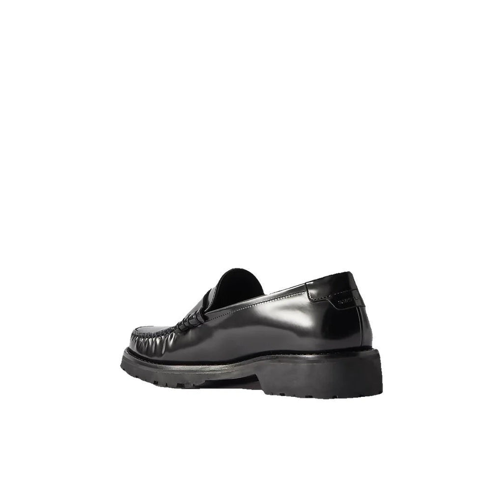 SAINT LAURENT POINTED-TOE LEATHER LOAFERS BLACK
