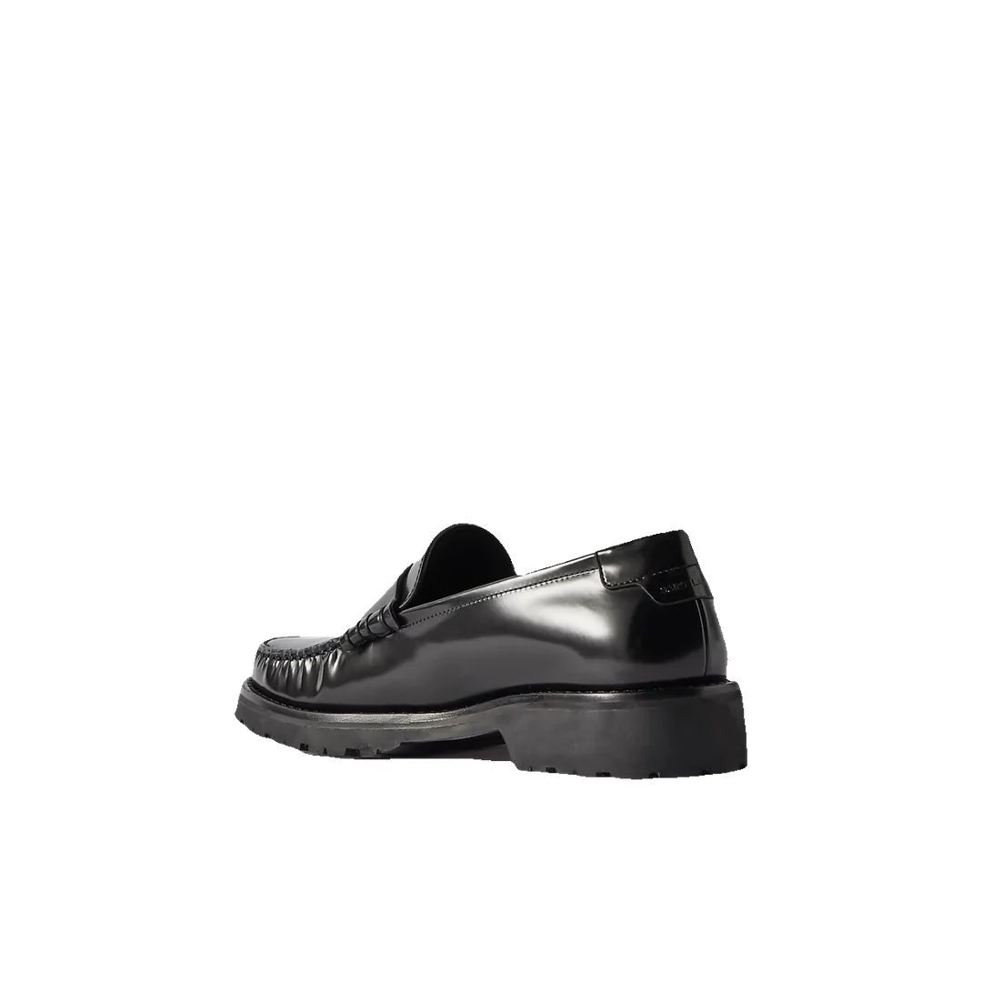 SAINT LAURENT POINTED-TOE LEATHER LOAFERS BLACK