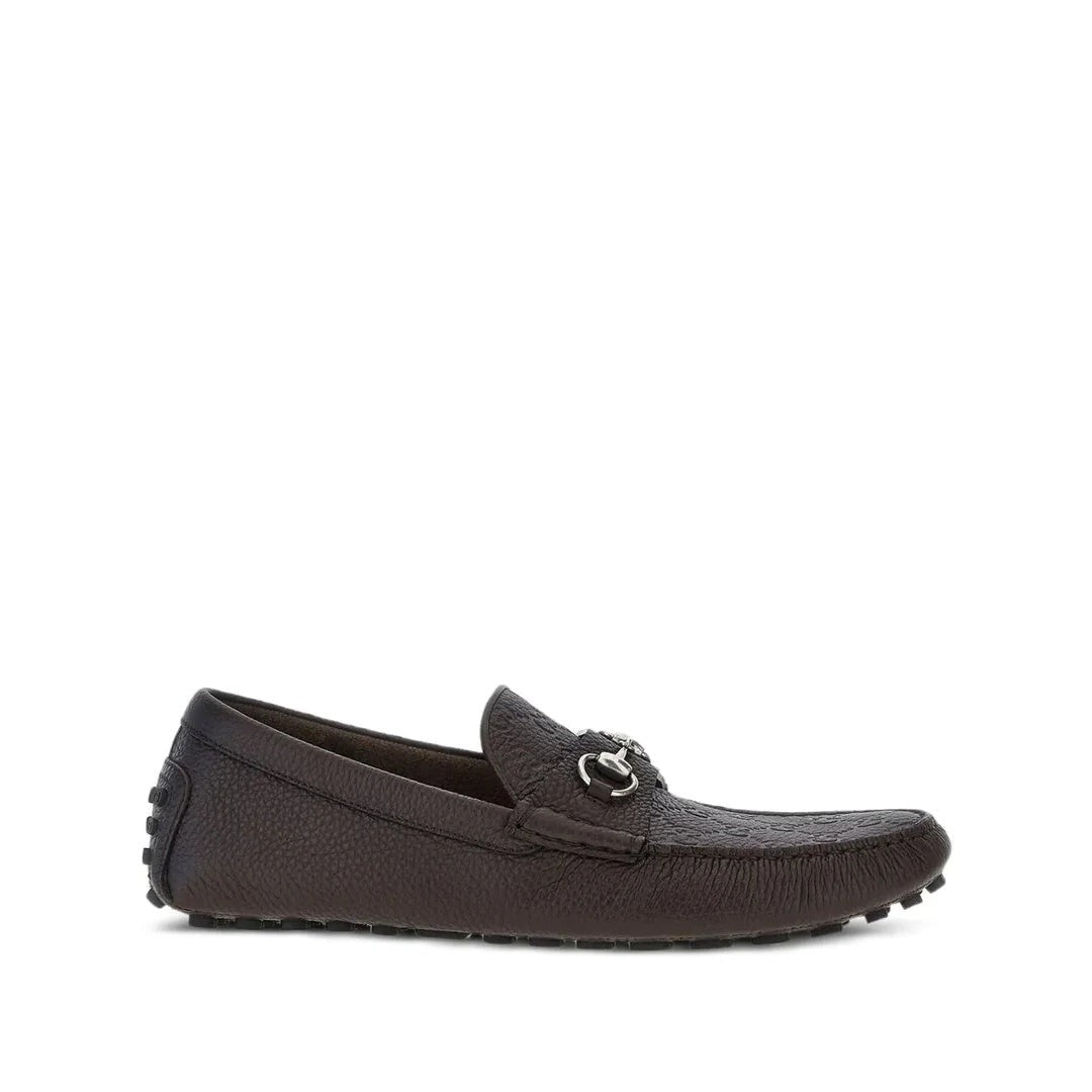 GUCCI HORSEBIT-EMBELLISHED WEBBING-TRIMMED SUEDE LOAFERS DARK BROWN