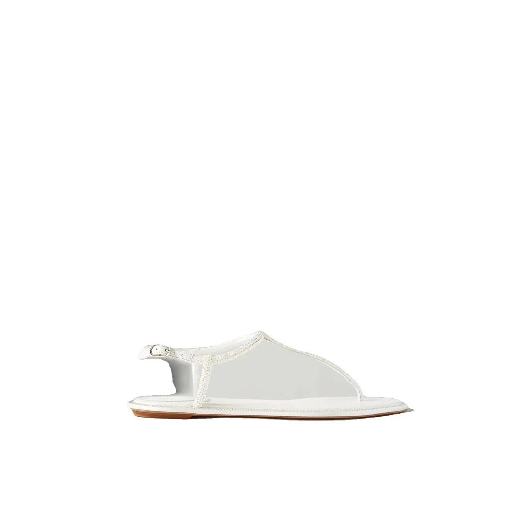 RENÉ CAOVILLA DIANA CRYSTAL FLAT SANDAL WHITE WITH SILVER CRYSTALS