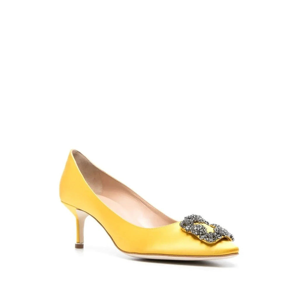 MANOLO BLAHNIK HANGISI CRYSTAL-BUCKLE PUMPS YELLOW