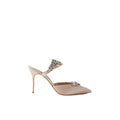 MANOLO BLAHNIK LURUM EMBELLISHED SATIN MULES NUDE & PINK