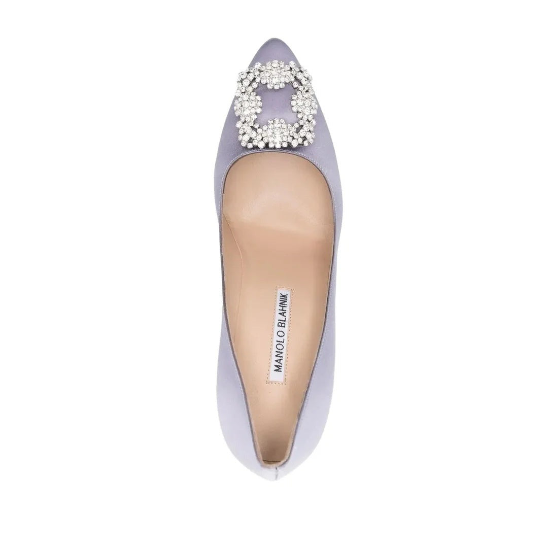 MANOLO BLAHNIK HANGISI CRYSTAL-BUCKLE PUMPS LILAC & LAVENDER
