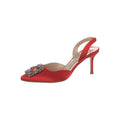 MANOLO BLAHNIK CIGAURASLI BOW-EMBELLISHED SLINGBACK SANDALS RED