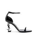SAINT LAURENT OPYUM PATENT LEATHER SANDALS BLACK WITH BLACK HEEL LOGO