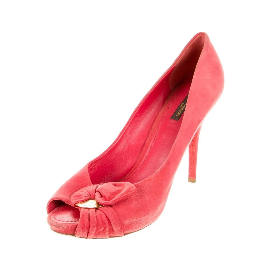 LOUIS VUITTON SATIN CRYSTAL LOGO PUMPS PINK & CORAL