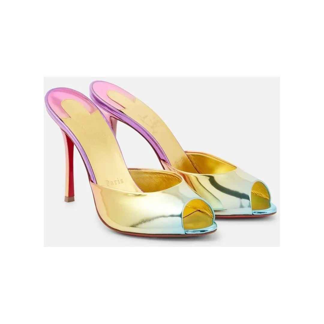 CHRISTIAN LOUBOUTIN ME DOLLY PATENT LEATHER MULES RAINBOW & MULTICOLOR