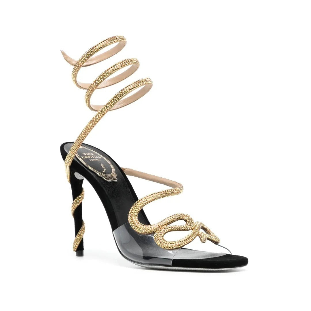 RENÉ CAOVILLA CLEO RHINESTONE-EMBELLISHED SANDAL GOLD