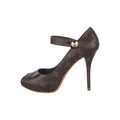 LOUIS VUITTON SATIN CRYSTAL LOGO PUMPS BROWN MONOGRAM