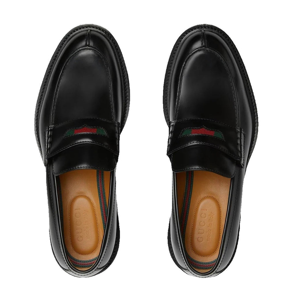 GUCCI COMO LOAFER, LEATHER BLACK WITH WEB DETAIL