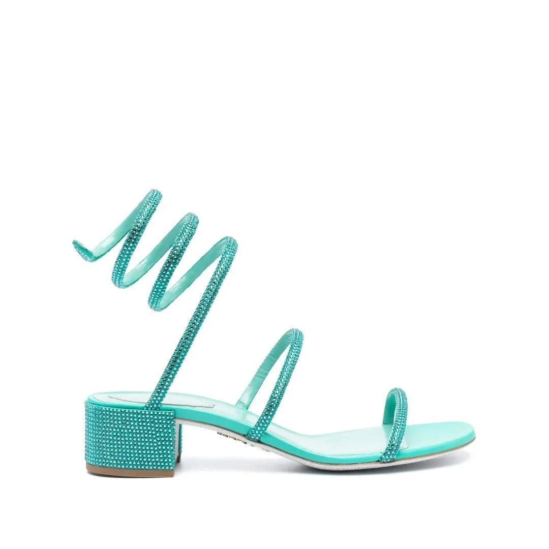 RENÉ CAOVILLA CLEO 40MM CRYSTAL-EMBELLISHED SANDAL TURQUOISE