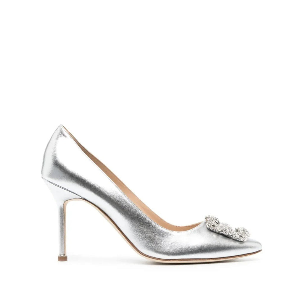MANOLO BLAHNIK HANGISI SATIN PUMP SILVER