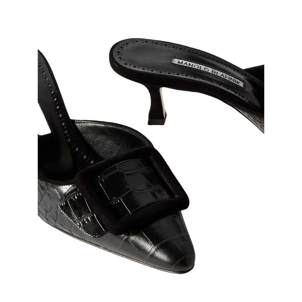 MANOLO BLAHNIK MOREMU EMBROIDERED LEATHER MULES BROWN & BLACK