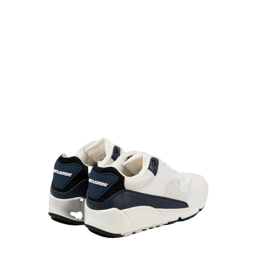 SAINT LAURENT LEATHER PANEL SNEAKERS WHITE & NAVY