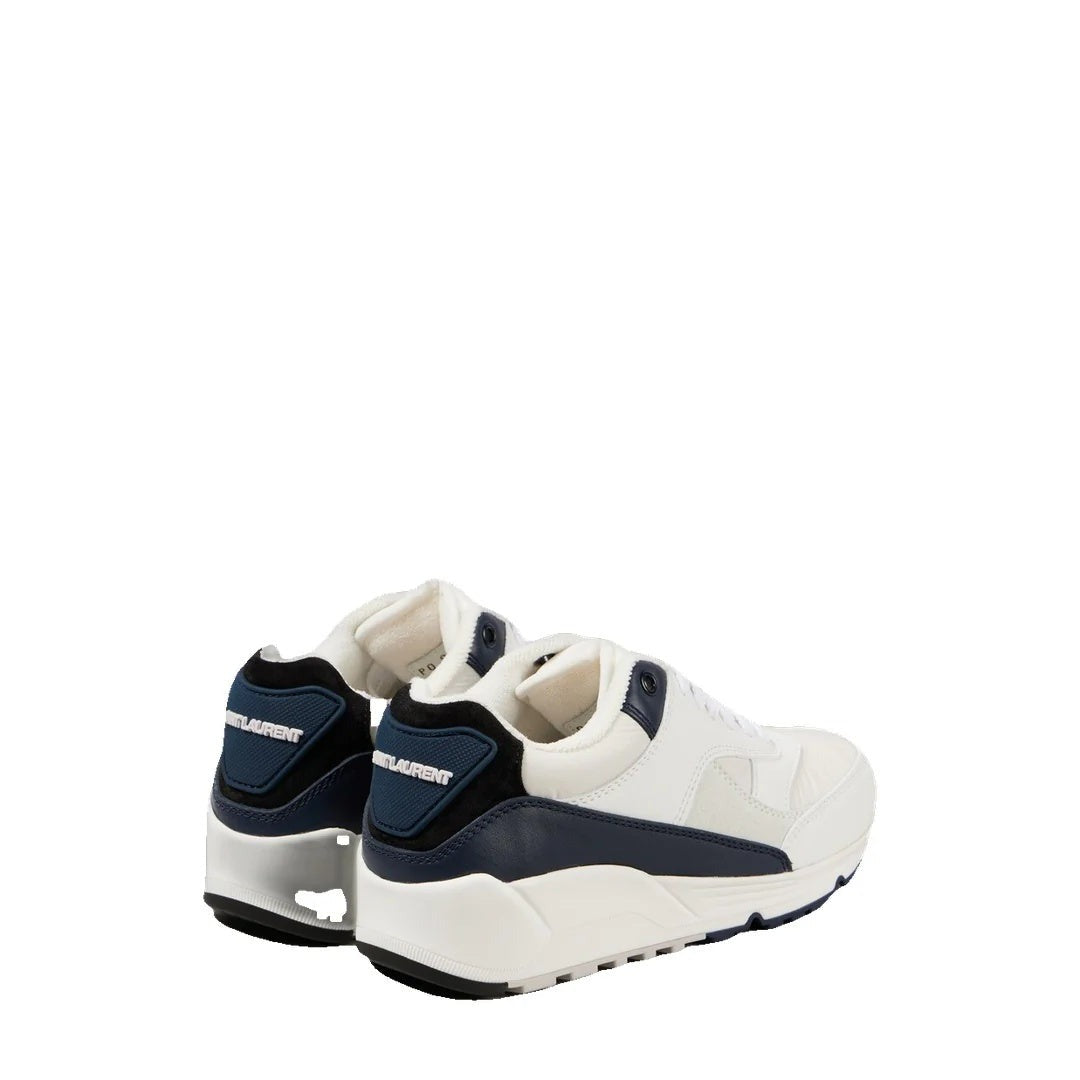 SAINT LAURENT LEATHER PANEL SNEAKERS WHITE & NAVY