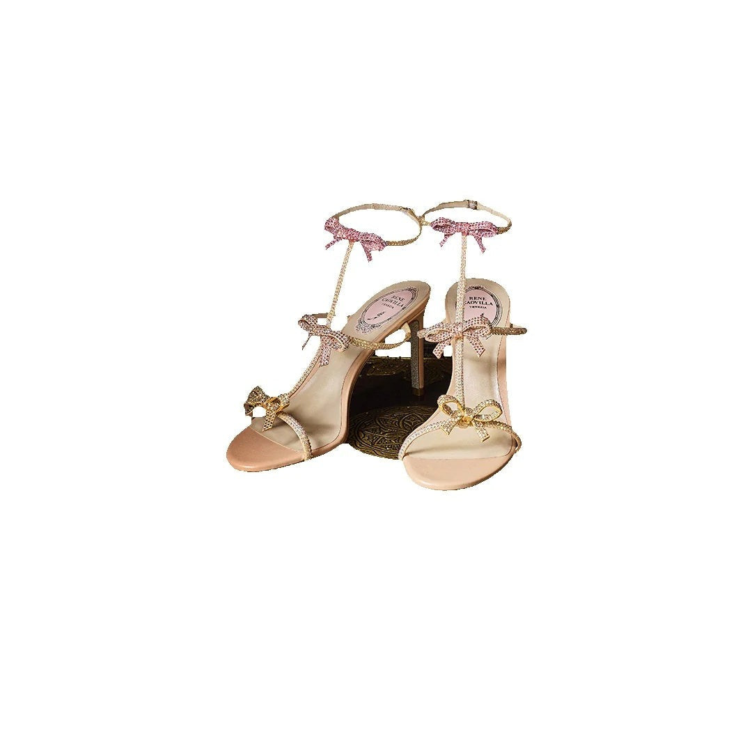 RENÉ CAOVILLA EDEN NUDE SANDAL PINK WITH BOWS