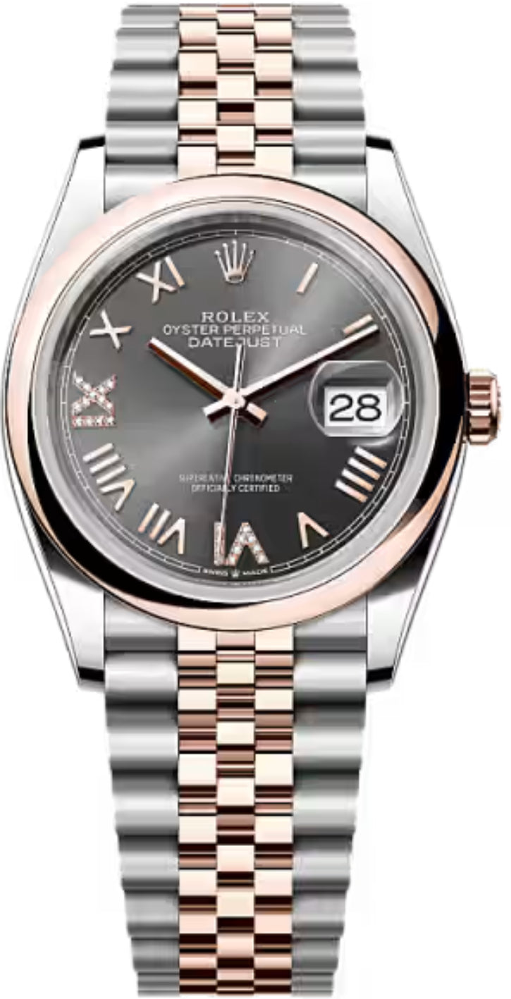 rolex-datejust-36-oystersteel-everose-gold-slate-dial-domed-bazel-jubilee-bracelet-126201