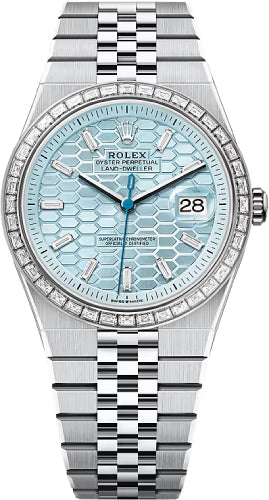 rolex-land-dweller-40-platinum-ice-blue-honeycomb-motif-dial-baguette-diamond-set-bezel-flat-jubilee-bracelet-127386tbr-2025