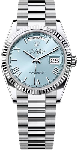 rolex-day-date-36-36mm-ice-blue-dial-fluted-bezel-president-bracelet-128236-new-2024-model