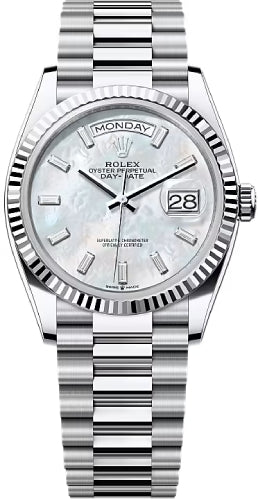 rolex-day-date-36-36mm-white-mop-diamond-set-dial-fluted-bezel-president-bracelet-128236-new-2024-model
