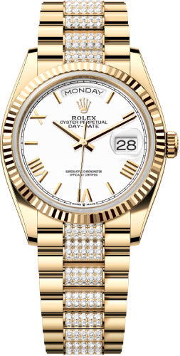 rolex-day-date-36-36mm-white-roman-dial-fluted-bezel-with-diamond-set-president-bracelet-128238-new-2024-model
