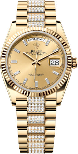 rolex-day-date-36-36mm-champagne-diamond-set-dial-fluted-bezel-with-diamond-set-president-bracelet-128238-new-2024-model