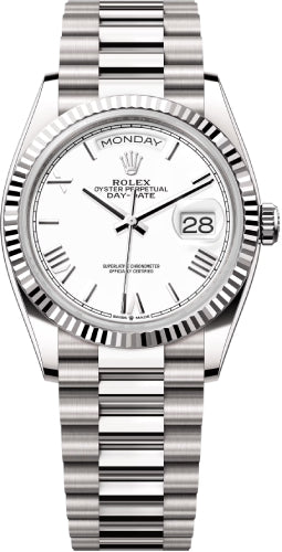 rolex-day-date-36-36mm-white-roman-dial-fluted-bezel-president-bracelet-128239-new-2024-model