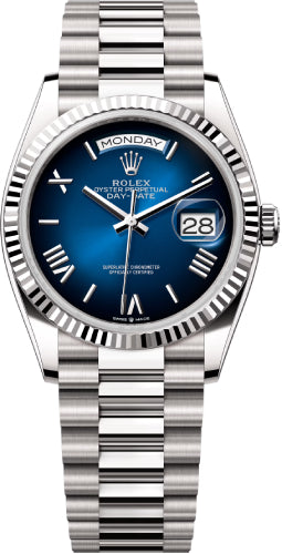 rolex-day-date-36-36mm-blue-ombre-roman-dial-fluted-bezel-president-bracelet-128239-new-2024-model